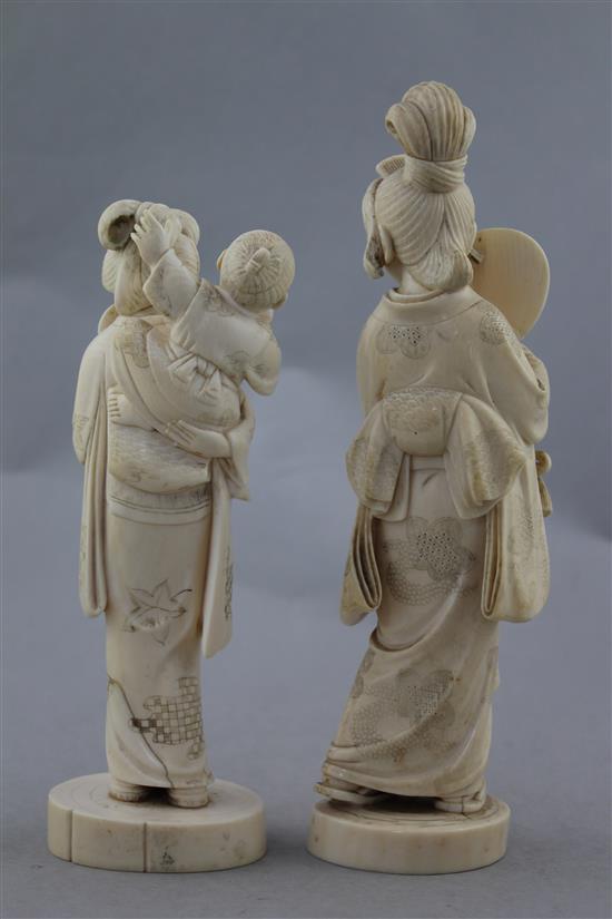 Two Japanese ivory groups of bijin, early 20th century, 19cm.